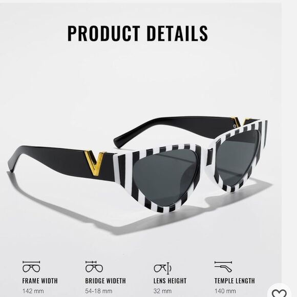 Elegant Black and White Striped Cat Eye Sunglasses - Picture 4 of 6